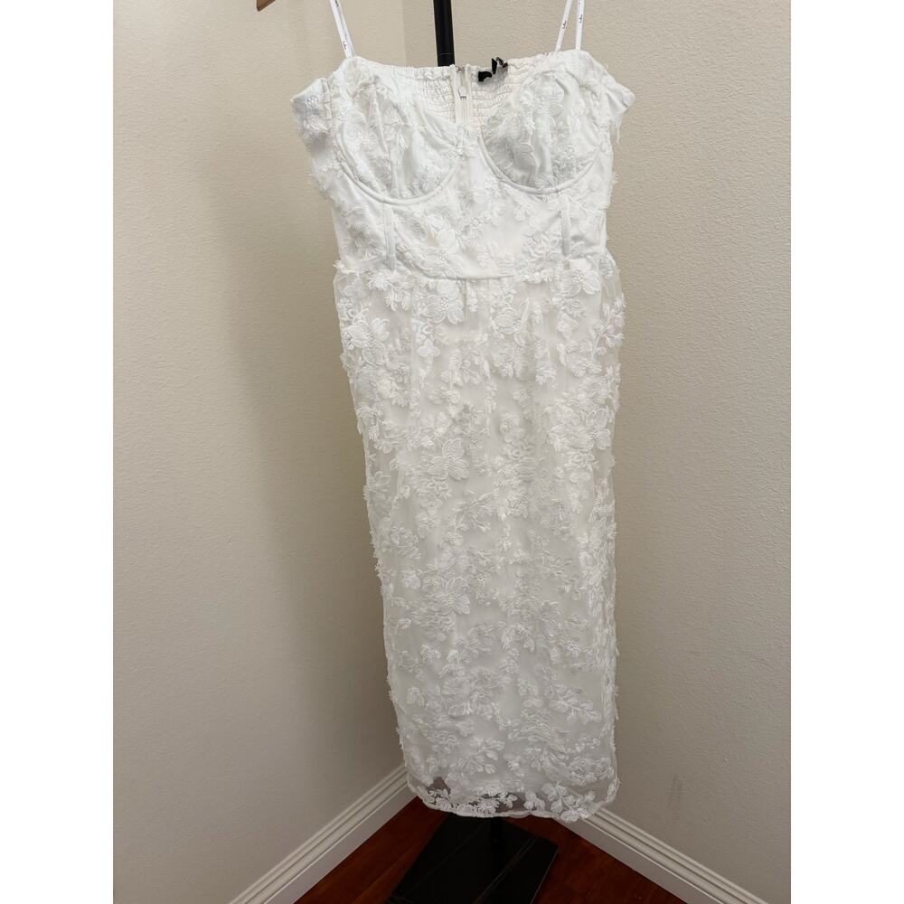 Lulus Quite Perfect White Floral Embroidered Strapless Midi Dress XXL - Picture 5 of 8